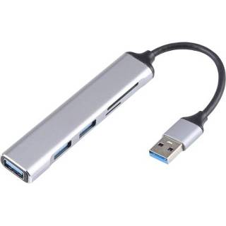 👉 Dockingstation zilver active 5 in 1 USB 3.0 naar SD / TF-kaartsleuf + 3 3.0-poorten Multifunctioneel HUB (zilver)