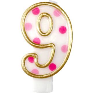 👉 Haza Original Verjaardagskaars Cijfer 9 Goud/roze 6 Cm