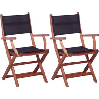 👉 Terrasstoel zwart Vidaxl Tuinstoelen 2 St Massief Eucalyptushout En Textileen 8718475735731