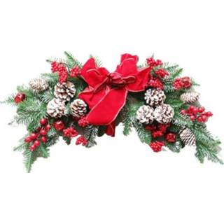 👉 Ornament rode witte zijde PE grenen active SYWA44 Kerst Fruit Krans (70cm Hoorns)