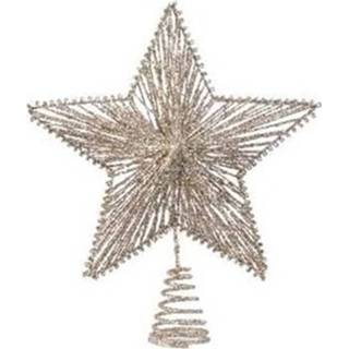 👉 Kerstboom IJzer Champagne Kleur Glitter Ster Piek 25 Cm - Kerstboompieken 8719538925120