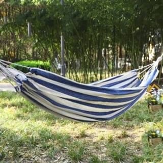 👉 Hangmat blauw wit canvas active Verdikte Outdoor Anti-rollover Draagbare Schommel 190x80cm, Stijl: Non-stick