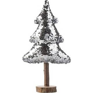 👉 Paillet houten zilver Decoratie Pailletten Kerstboom 32 Cm - Kerstbeeldjes 8719538935891