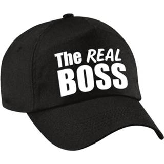 👉 Zwart witte vrouwen The Real Boss Pet / Cap Met Letters Dames - Verkleedhoofddeksels 8720147765496