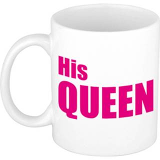 👉 Beker wit roze His Queen Cadeau Mok / Met Letters 300 Ml - Feest Mokken 8720276162340