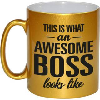 👉 Beker gouden active Awesome boss cadeau mok / voor baas 330 ml