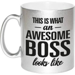👉 Beker zilveren active Awesome boss cadeau mok / voor baas 330 ml