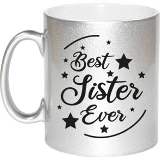 👉 Koffiemok zilveren active Best Sister Ever cadeau / theebeker 330 ml