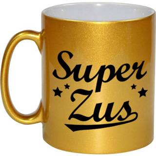 👉 Beker gouden Super Zus Cadeau Mok / Sterren 330 Ml - Feest Mokken 8720276263405