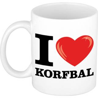 Beker wit I Love Korfbal Cadeau Mok / Met Hartje 300 Ml - Feest Mokken 8720276098984