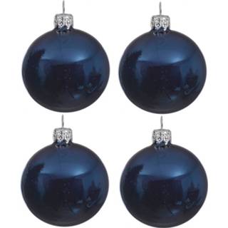 👉 Kerstbal blauwe glans 4x Donkerblauwe Glazen Kerstballen 10 Cm - 8719538911086