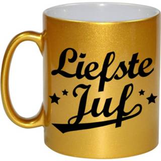 👉 Beker gouden Liefste Juf Bedankt Mok / 330 Ml - Feest Mokken 8720276262965