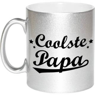 👉 Beker zilveren Coolste Papa Mok / Voor Vaderdag 330 Ml - Feest Mokken 8720276262903