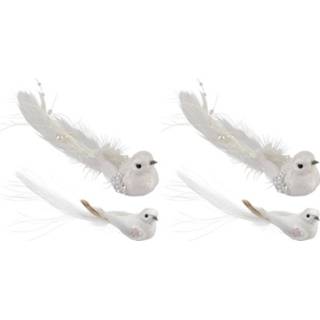 👉 Active witte vogeltjes op clip decoratie 4 stuks