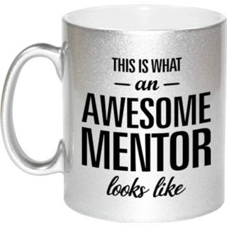 👉 Beker zilver active Awesome mentor cadeau mok / voor leraar 330 ml