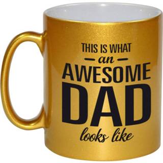 👉 Beker goud active Awesome dad cadeau mok / voor Vaderdag 330 ml