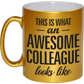 👉 Beker goud active Awesome colleague cadeau mok / voor collega 330 ml