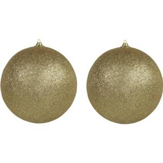 👉 Kerstbal gouden kunststof 2x Grote Kerstballen Met Glitter 18 Cm - 8720276605656