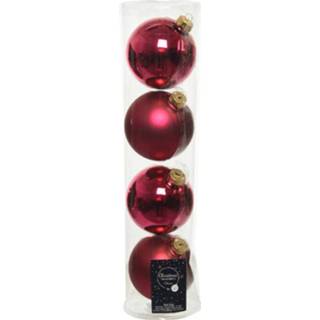 👉 Kerstbal roze glans 4x Stuks Bessen Glazen Kerstballen 10 Cm En Mat - 8720147778496