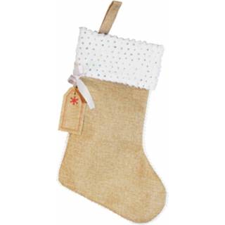 👉 Kerstsokken witte zilveren Jute Met Rand En Pailletten 45 Cm - 8720276198431