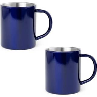 👉 2x Drinkbekers/mokken Fuchsia Rvs 280 Ml - Bekers