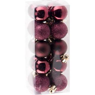 👉 Kerstbal kunststof active roze 20x stuks kleine kerstballen aubergine 3 cm mat/glans/glitter