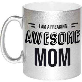 👉 Zilver active Mama / moeder cadeau mok I am a freaking awesome mom verjaardag Moederdag