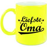 👉 Beker active senioren geel Liefste oma cadeau mok / neon met sterren 330 ml