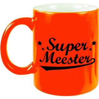 👉 Beker oranje Super Meester Cadeau Mok / Neon 330 Ml - Feest Mokken 8720276868051