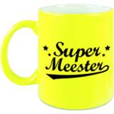 👉 Beker active geel Super meester cadeau mok / neon 330 ml