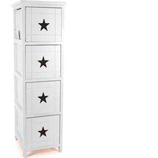 👉 Ladekast wit hout Gebor - Met Vier Laden Ster Versiering Commode Opbergen Strak Design 8720359708304