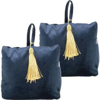 👉 Deurstopper fluwelen 2x stuks deurstoppers 18 cm navy