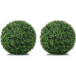 👉 Kunstplant groen 2x Stuks Buxus Bol D28 Cm - Kunstplanten 8720576453261