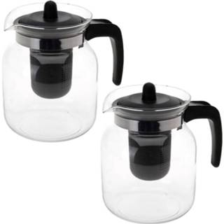 👉 2x Stuks Glazen Transparante Theepot 1,5 Liter Met Zwart Filter - Theepotten