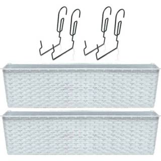 👉 Plantenbak wit kunststof 2x Ratolla Rotan Plantenbakken/bloembakken 9,9 Liter Met Ophangbeugels - Plantenbakken 8720276814126