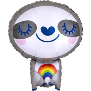 👉 Folieballon grijs wit Amscan Luiaard 18,5 X 14,5 Cm Grijs/wit 26635412155