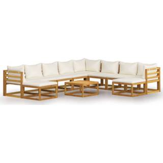 👉 Dag crème acaciahout Vidaxl 11-delige Loungeset Met Kussens Massief 8720286183908