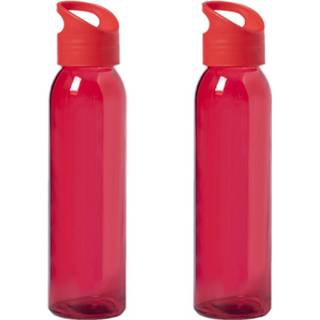 👉 Glazen waterfles rood transparant 4x Stuks waterfles/drinkfles met schroefdop handvat 470 ml