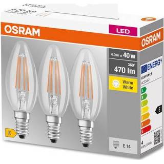 👉 Wit male Osram ledfilamentlamp Base Classic B warm E14 4W 3st. 4058075819313