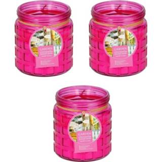 👉 Kaars magenta roze 3x Stuks Citronella Kaarsen Tegen Insecten In Glazen Pot 12 Cm Fuchsia - Geurkaarsen 8720576570012
