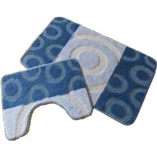 👉 Badkamerset blauw grijs Ikado - Badkamer-set Douchemat & Toiletmat Blauw/grijs 5420036627364