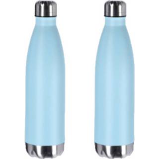 👉 Thermosfles turkoois RVS 2x Stuks Thermosflessen / Isoleerflessen Turquoise 0.75 L - 8720576476307