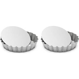 👉 Taart zilver Set Van 2x Stuks Ronde Mini Taart/quiche Bakvormen 10 Cm - Bakringen 8720576207925