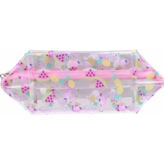 👉 Etui transparant roze polyester I-total Flamingo 27 X 10 Cm Transparant/roze 8720585120734