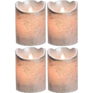 👉 Kaars zilver 4x Stuks Led Kaarsen/stompkaarsen 10 Cm Flakkerend - Kaarsen 8720576506233