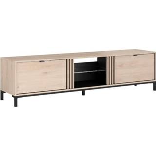 👉 Plank zwart Parisot Glazen Tv-meubel Met 2 Deuren - Jackson Oak And Black Decor L 181 X D 50 H 46 Cm Tokyo 3480940292760