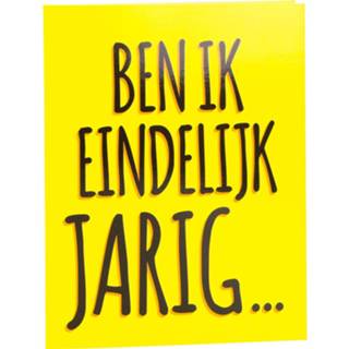 👉 Wenskaart geel karton Paper Dreams Eindelijk Jarig 16 X 12,5 Cm 8716764127243