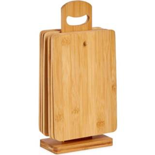 👉 Houten snijplank bamboe Set Van 6x Stuks Snijplanken/serveerplanken Met Houder 22 X 14 Cm - Snijplanken 8430852813350