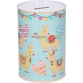 Dieren spaarpot Lama/alpaca Met Harten Metaal 12 X 16 Cm - Spaarpotten 8720576428726