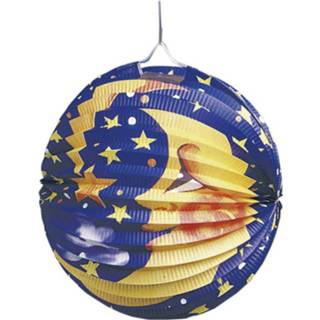 👉 Lampion blauw geel papier Tib Maan/sterren 25 Cm Blauw/geel 4002727130424